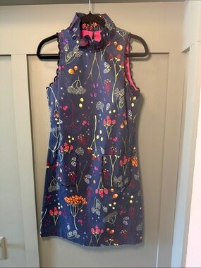 Sara Campbell- Cassidy: Navy Floral Midi Dress with Pink Accents